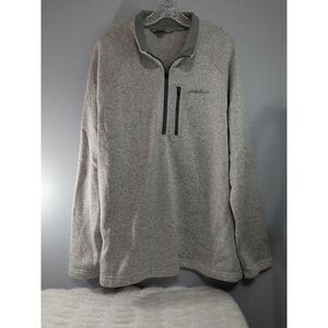 EDDIE BAUER Men's XX Large Gray FleeceLined Sweater Pullover 1/2 Zip Long Sleeve